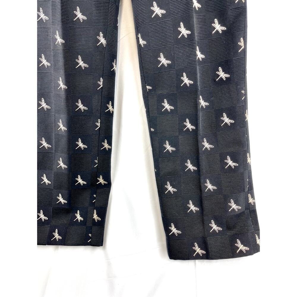 Talbots Black Dragonfly Pants Embroidered Nature Core Textured Dress Slacks 6 - Picture 4 of 12